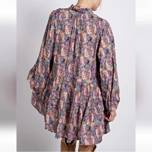 New! Easel Paisley Printed Challis Dress - Picture 7 of 9